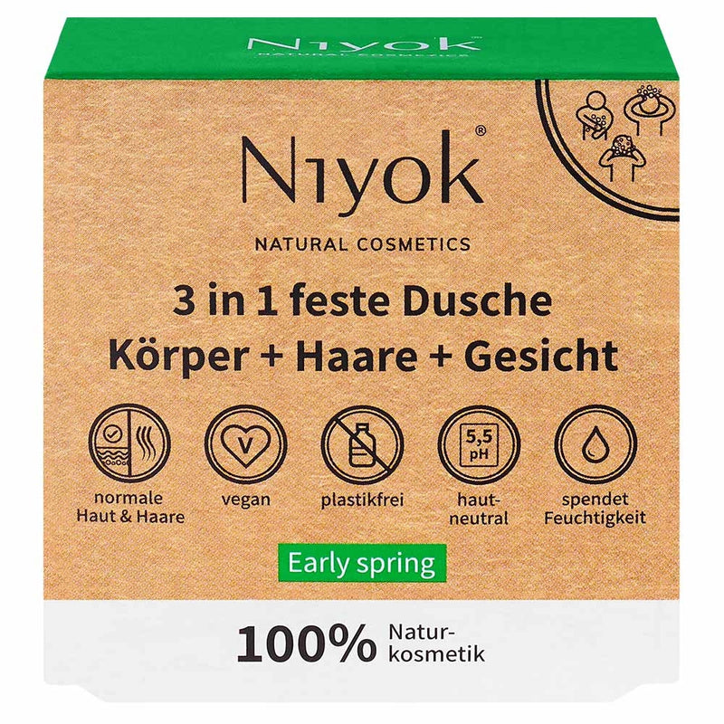 Niyok 3 in 1 feste Dusche / Körper + Haare + Gesicht Early spring 80 g